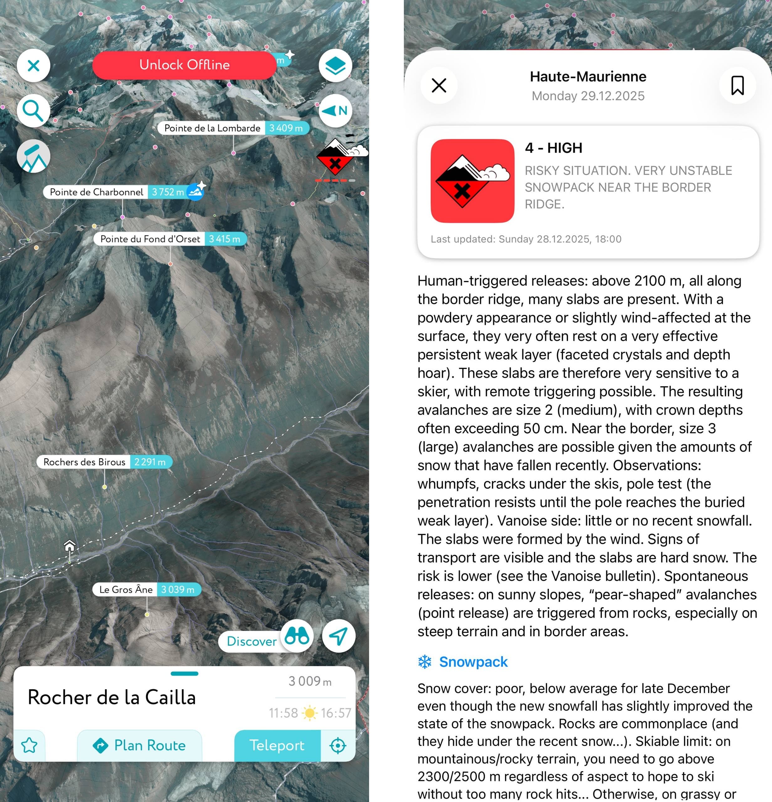 Avalanche bulletin widget on mobile (screenshot 2)