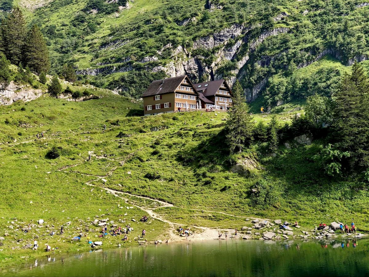 Mountain hut Bollenwees by Lake Fälensee