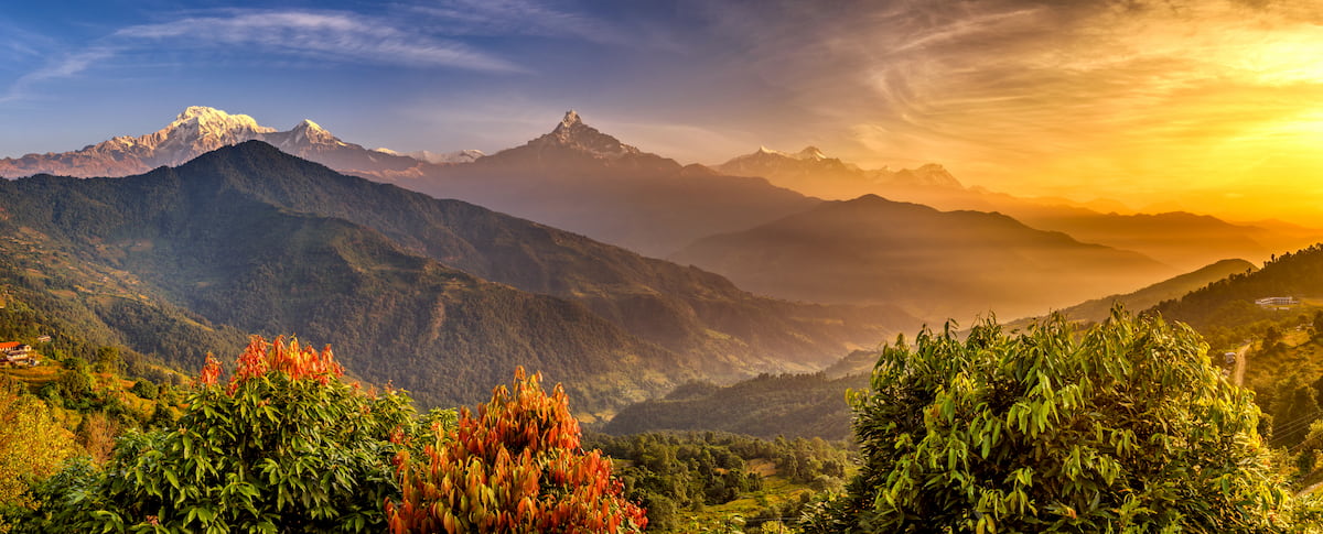 Annapurna sunset. Himalayas mountain range