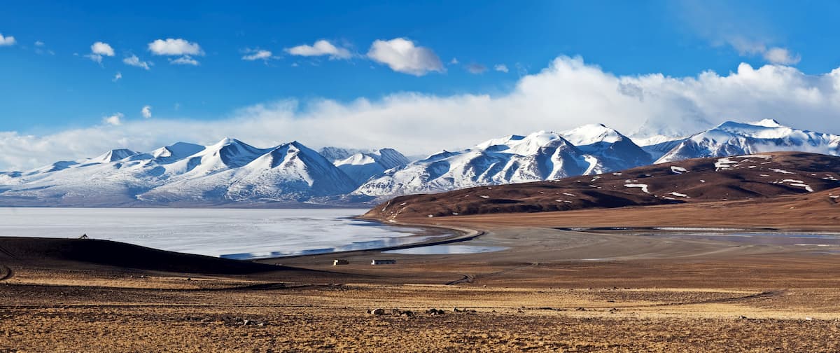 Lake Manasarovar and Gurla Mandhata Peak, Western Tibet, Himalayas mountain range