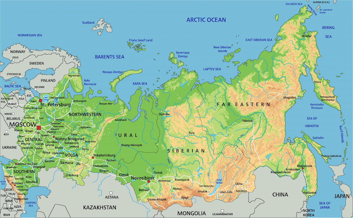 Russia mountains map