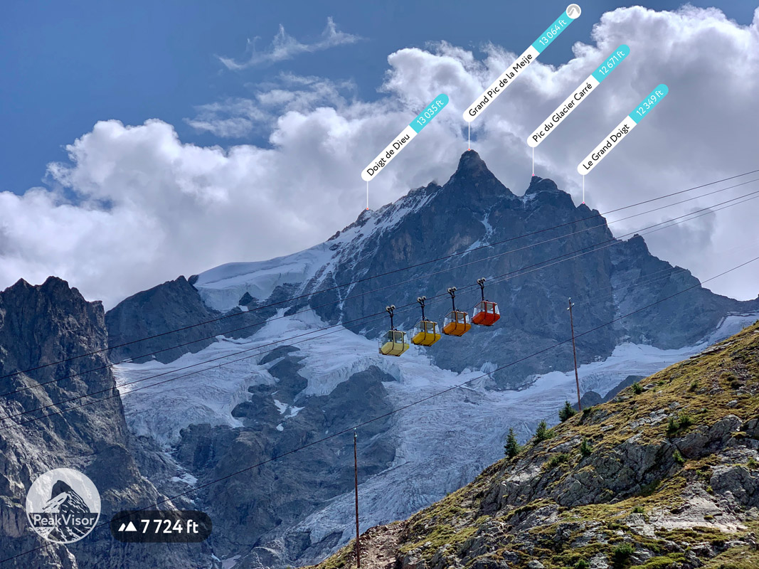 Coloured cabins of the La Grave - La Meije cable car