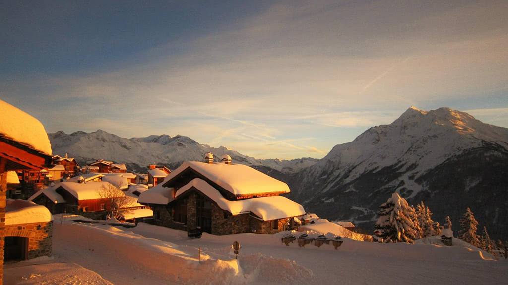 Sunset in La Rosière, with Val d’Isère and Tignes beyond