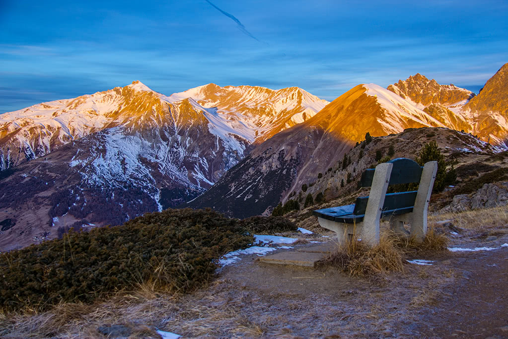 A bench above Livigno, Western Rhaetian Alps