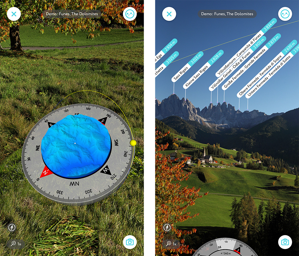 PeakVisor 3D compass in augmented reality