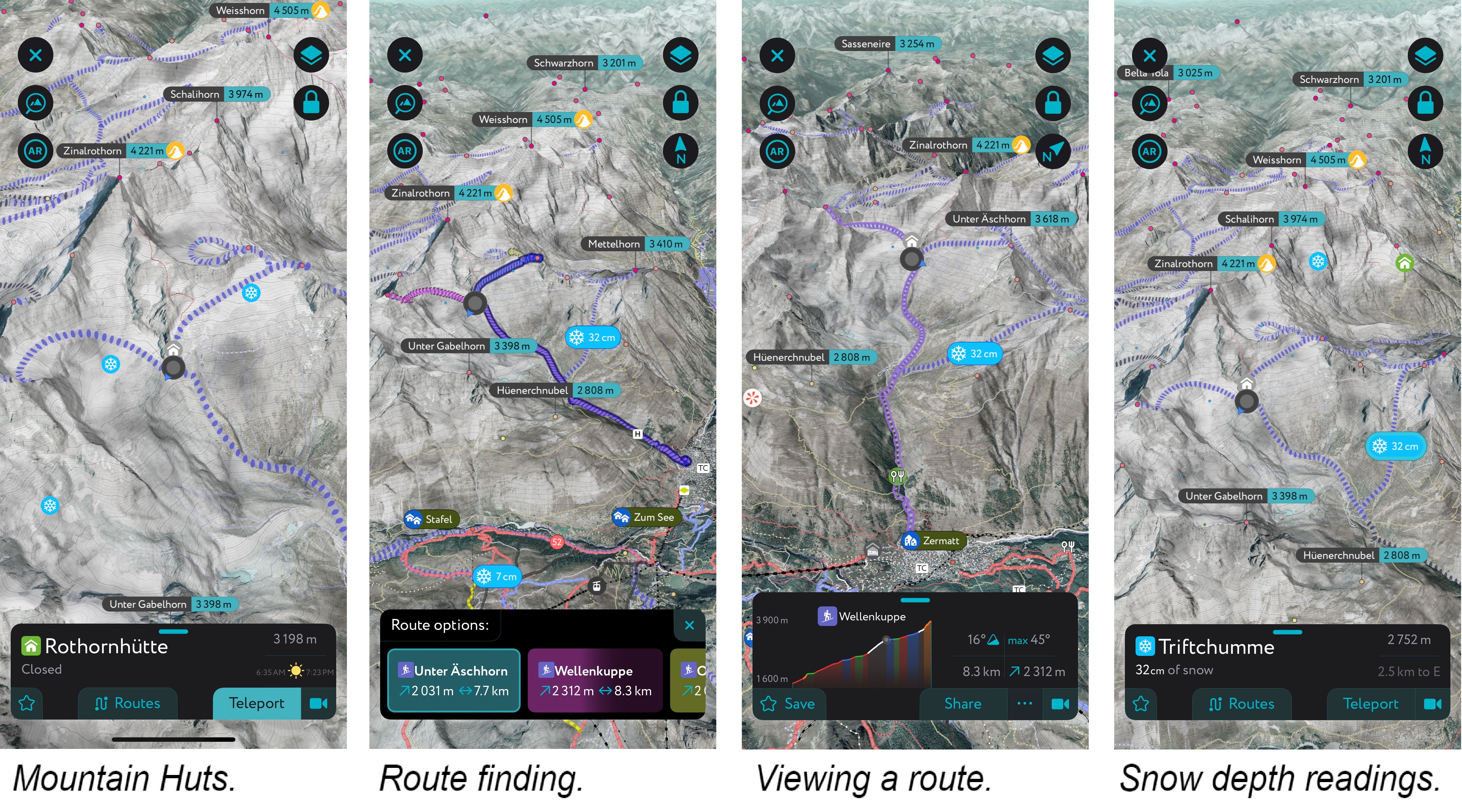 Mountain Huts. Route finding. Viewing a route. Snow depth readings. FATMAP Replacement