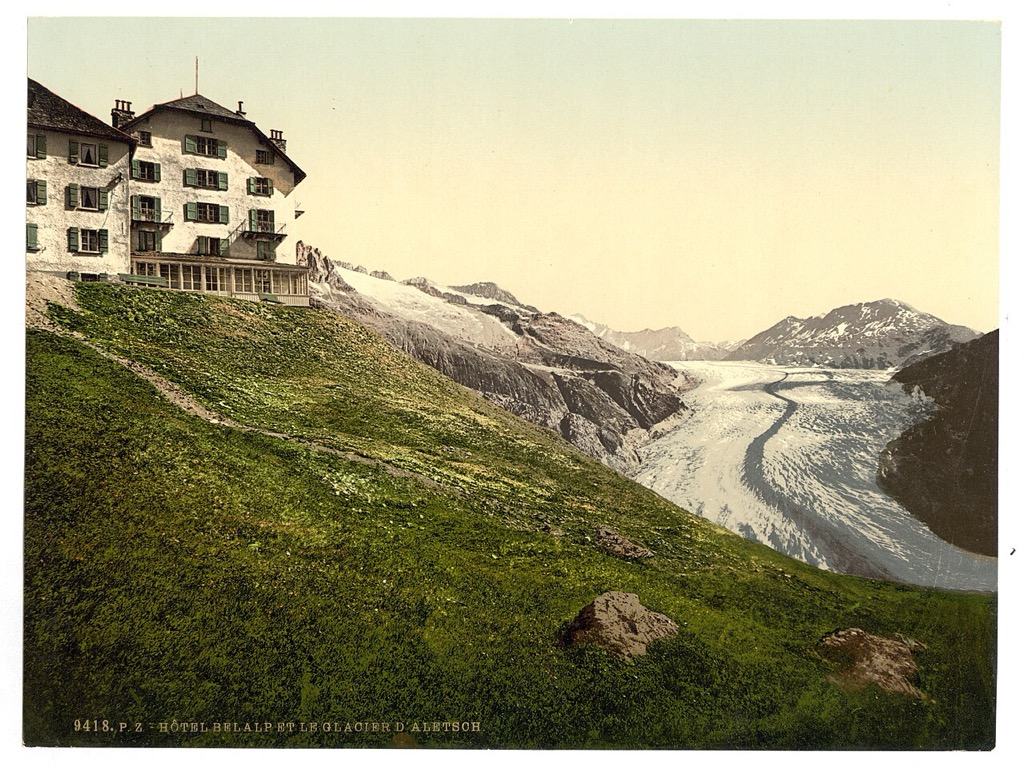 The Aletsch Glacier and Hotel Belalp in a nineteenth-century photochrom