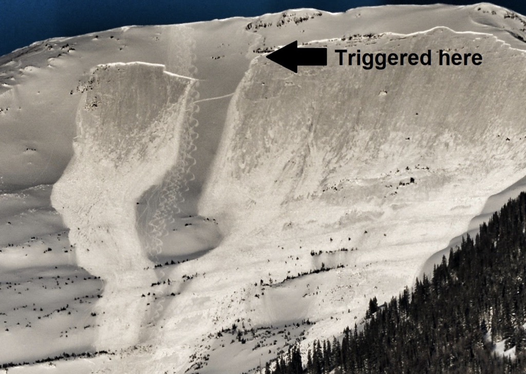 Note how the trigger point on both avalanches was a rocky outcrop where the snow was shallower. Photo: Crested Butte Avalanche Center. Avalanche Safety