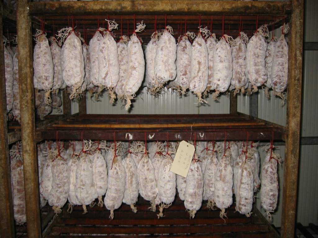 Saucisson being cured in the Jura mountain region of France. Cows Blueberries Avalanches