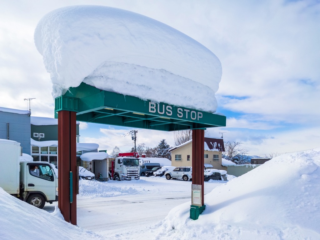 Waiting for the bus in Niseko. Japan Skiing