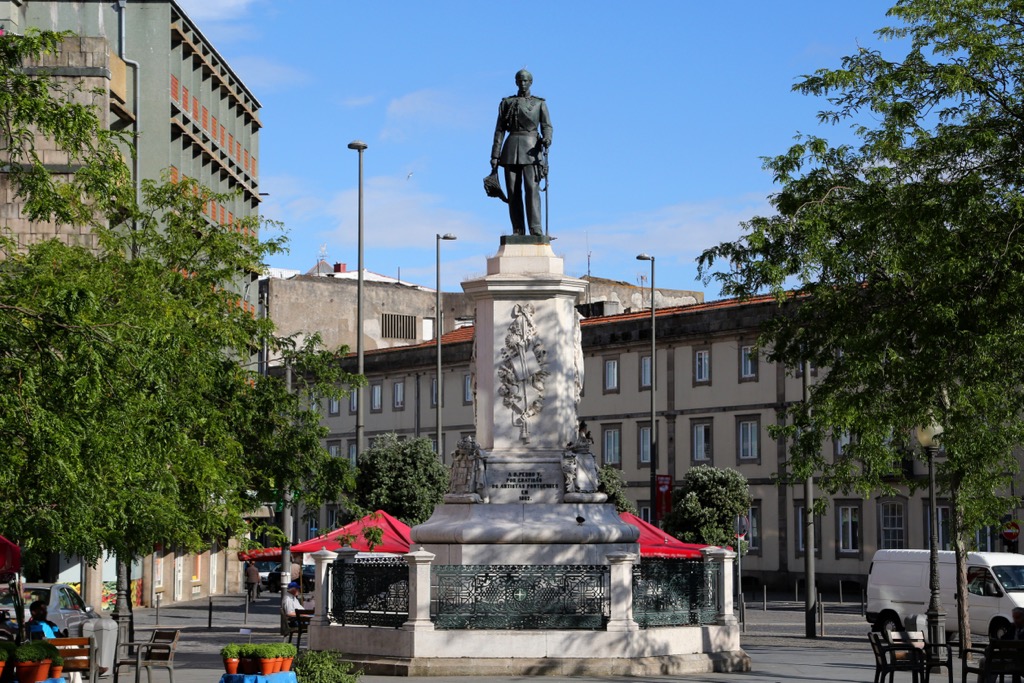 Statue of King Pedro V at Batalha Square in Porto, Portugal