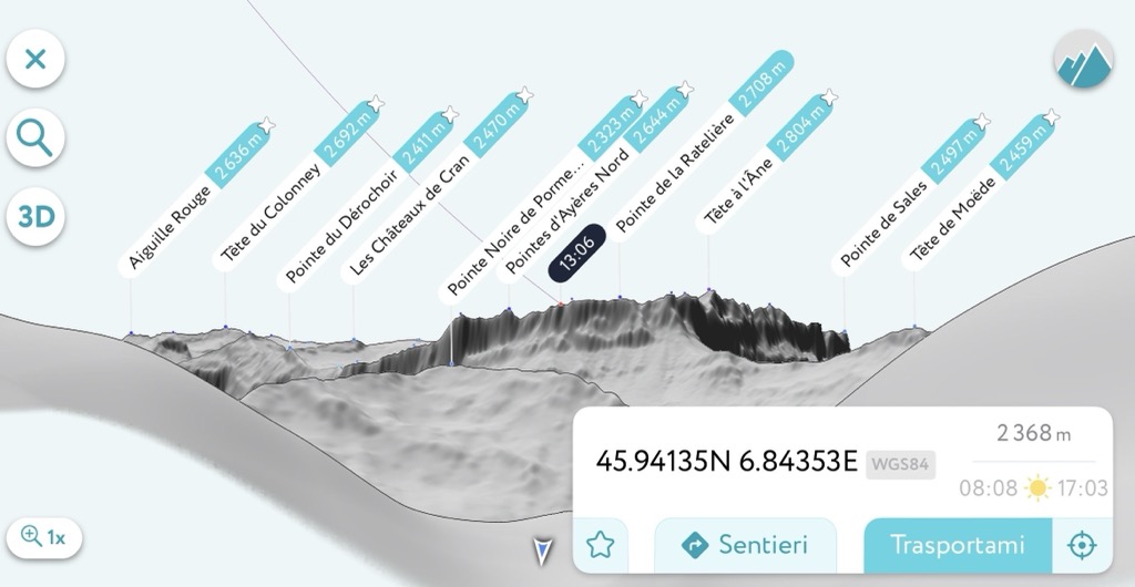 PeakVisor Virtual Mode: a 3D panorama from a chosen point with every peak labeled