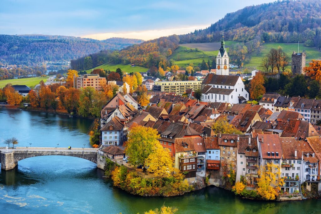 Historical Laufenburg Old town on Rhine river, Aargau canton, Switzerland