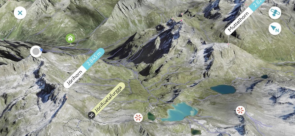 PeakVisor 3D map of Jorihorn and Joriseen, Western Rhaetian Alps