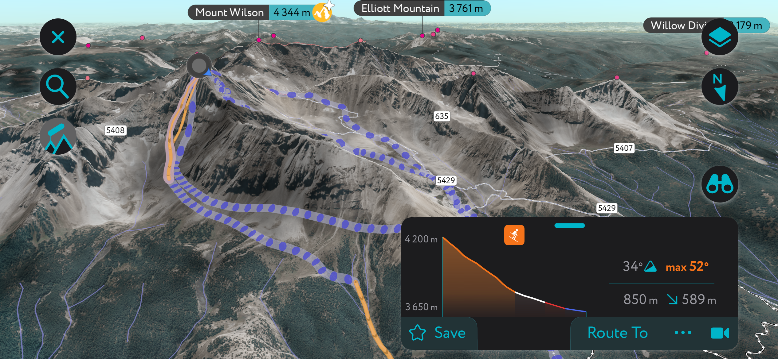 Wilson Peak and the ski mountaineering routes on the PeakVisor app. Skiing a San Juan Classic: Wilson Peak (The Coors Face), Northeast Couloir